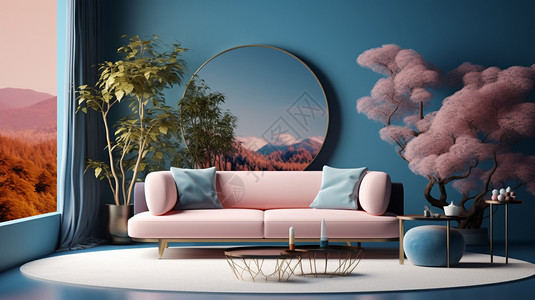 粉色沙发的客厅图片