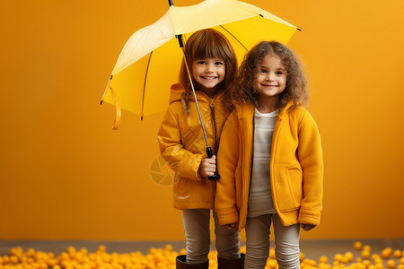 撑雨伞的可爱小女孩背景图片