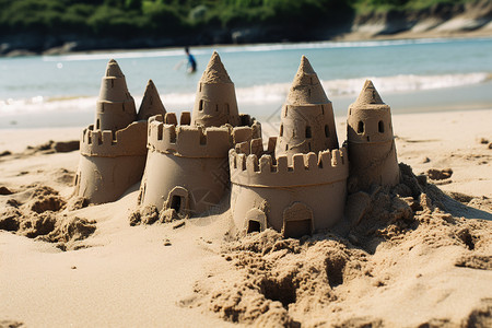 沙滩上可爱的沙雕城堡背景图片