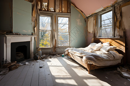 破败不堪的公寓卧室图片