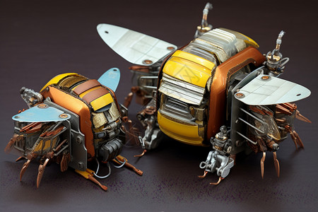 创意金属零件蜜蜂模型背景图片