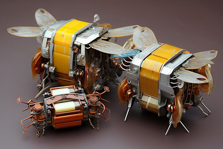 创意金属零件蜜蜂模型背景图片