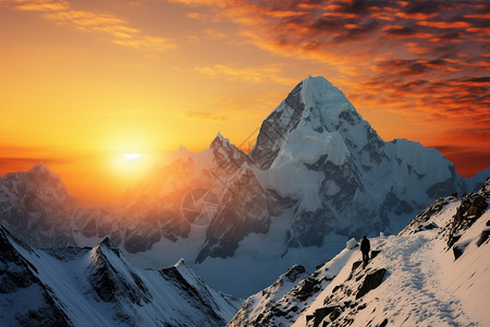 日落下的雪山山脉图片