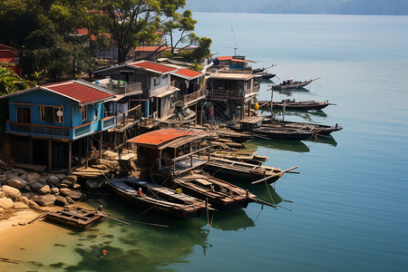 海边破旧的渔民住宅图片