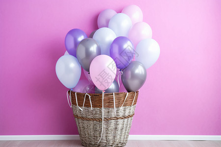 紫色系背景派对上时尚的装饰气球背景