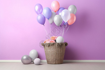 紫色系背景庆祝节日的装饰气球背景
