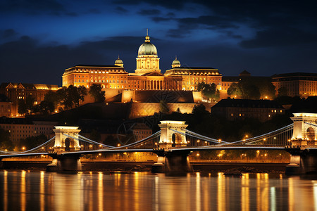 城市河岸旁美丽的欧式城堡图片