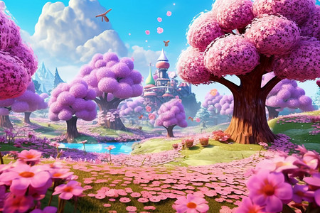 梦幻城堡森林艺术插图背景图片