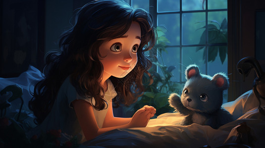 洋娃娃和小熊跳舞女孩跟小熊说话插画