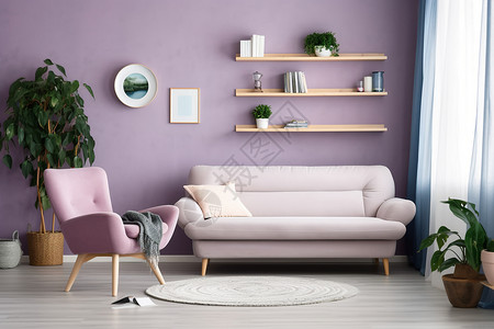 紫色装饰相框温馨时尚的客厅背景