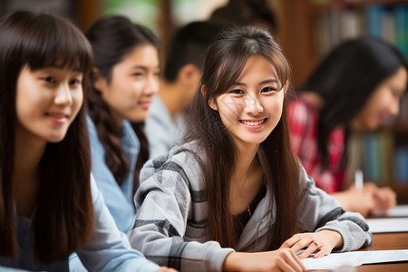 托管国际教育大学里的亚洲女孩背景
