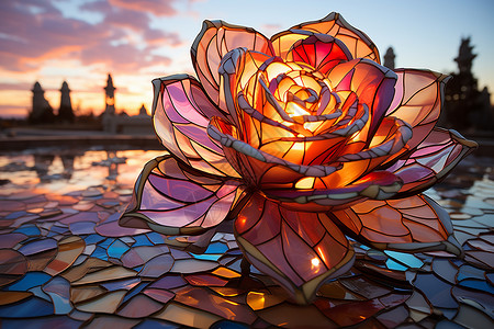 玫瑰玻璃户外的玻璃玫瑰艺术品设计图片