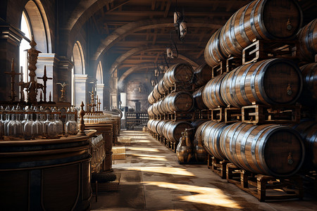 酒桶复古的酿酒厂背景