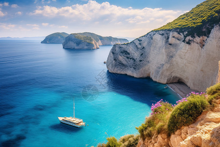 海岛游艇希腊海边旅行背景
