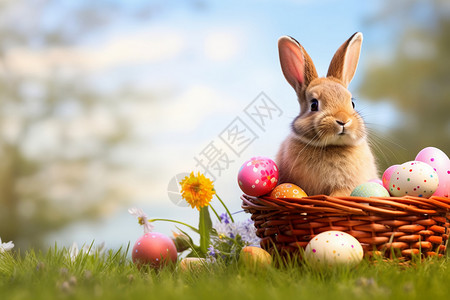 兔子和女孩儿复活节兔子和彩蛋背景