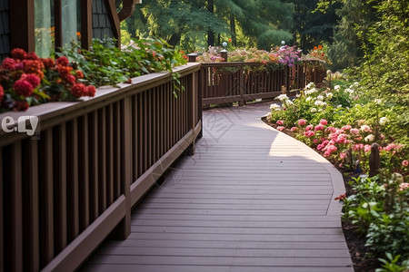 鲜花和花园路边的植物和鲜花背景