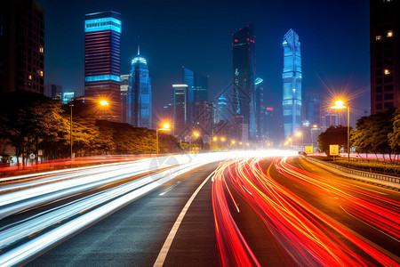 夜晚城市的道路背景图片