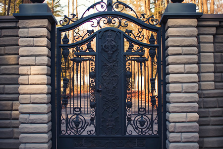 铁门装饰庭院的金属门背景