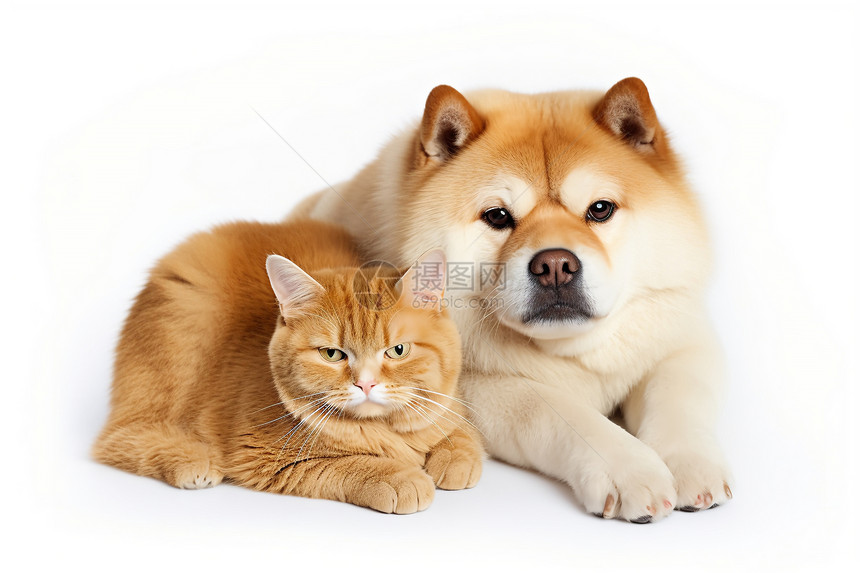 可爱的秋田犬和小猫图片