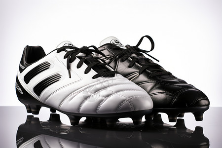 体育用品店白色和黑色的足球鞋背景