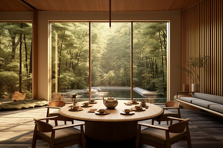 极简风格的新中式茶馆背景图片