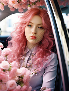粉色头发的女人图片