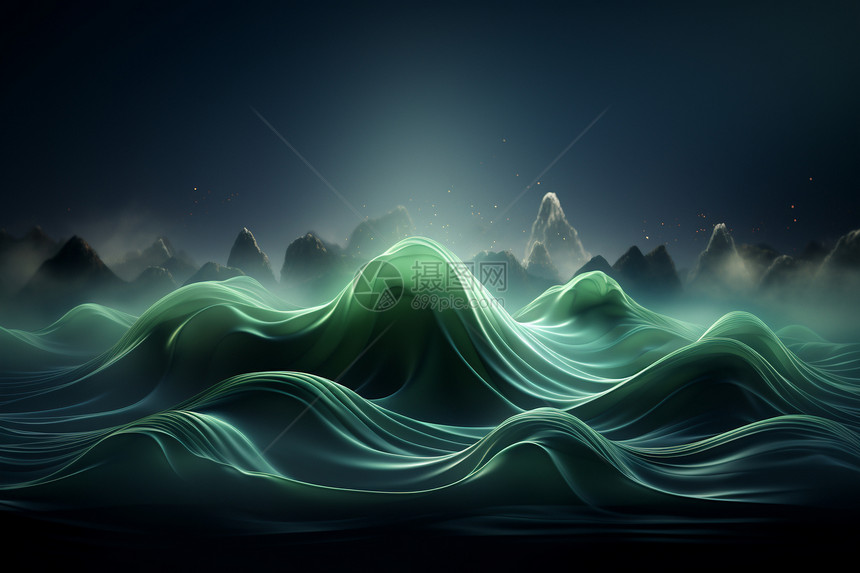 创意抽象绿色波浪插图图片
