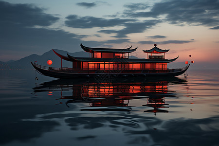 中式风游船场景图片
