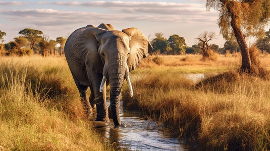 非洲草原上的野生大象图片
