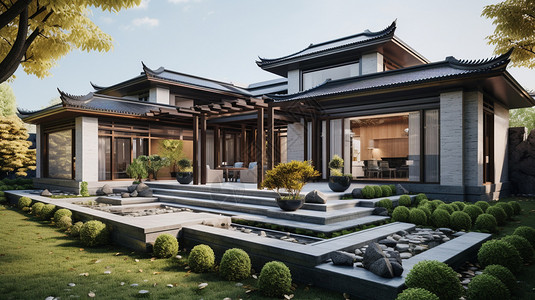 新中式园林立体新中式别墅设计图片