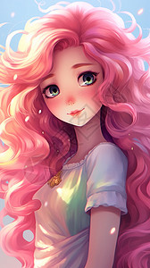 二次元粉色头发小女孩插图图片