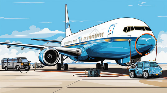民航飞机素材等待起飞的民航飞机插画