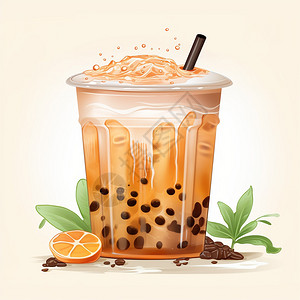 手绘咖啡豆美味的奶茶手绘插画插画