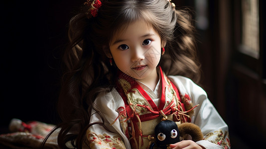 民族风格服装的小女孩图片