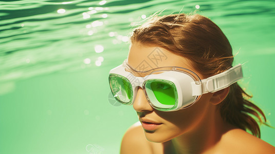 游泳池中戴眼镜游泳的女子图片