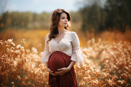 花园中的孕妇背景图片