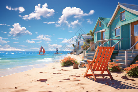 海滩房子海边的休息区设计图片