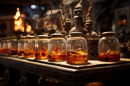 中国风艺术罐子排列的酒罐子设计图片