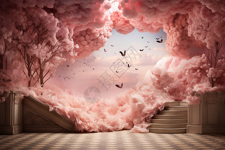 梦幻粉色楼梯粉红色背景设计图片