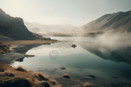 清晨薄雾弥漫的湖泊图片