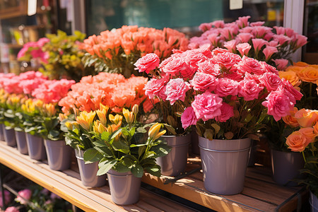 城市花店摊位上的鲜花图片