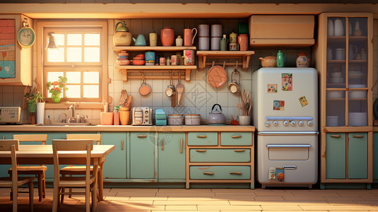 厨房装修简约的家居厨房背景插画