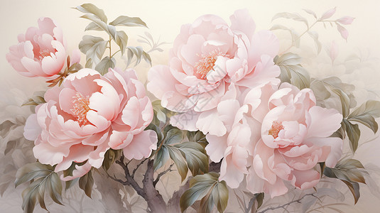 牡丹花朵的工笔画背景图片