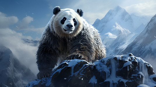 冬季大熊猫山间雪地上的背景