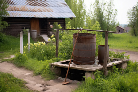 乡村院落中的水井图片