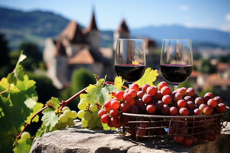 红酒庄园的红酒和葡萄图片