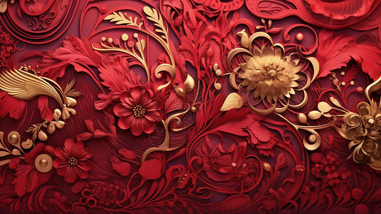 传统工艺篆体传统工艺雕刻的鲜花设计图片