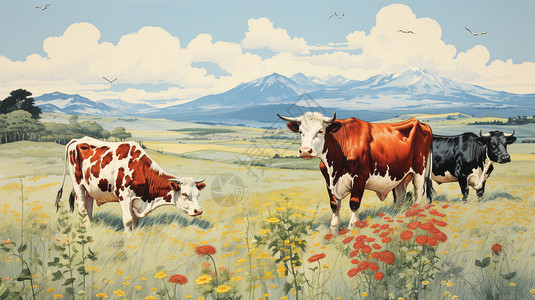 夏季乡村田野上的畜牧业图片