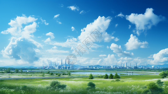 田野中的工业发电厂背景图片