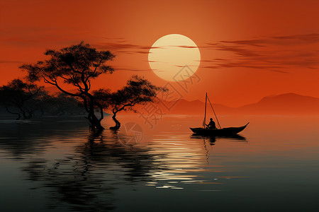 太阳照射在湖泊上的美景图片